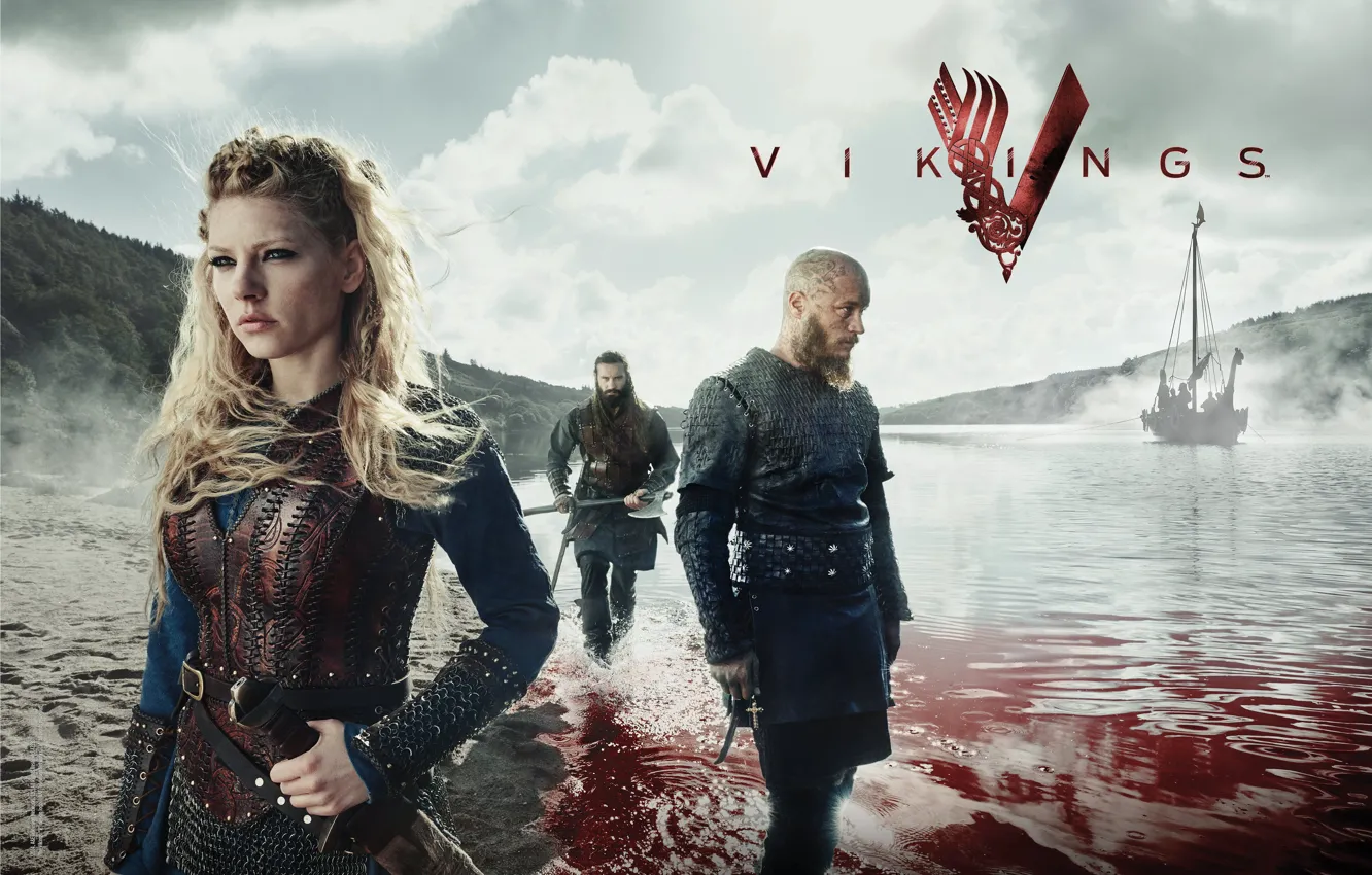 Фото обои кровь, сериал, фьорд, Vikings, Викинги, Katheryn Winnick, Travis Fimmel, Ragnar Lodbrok