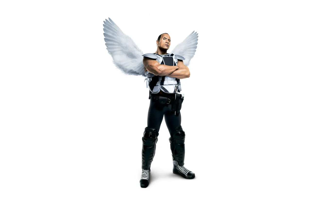 Фото обои крылья, ангел, фэнтези, белый фон, спортсмен, форма, постер, мускулы