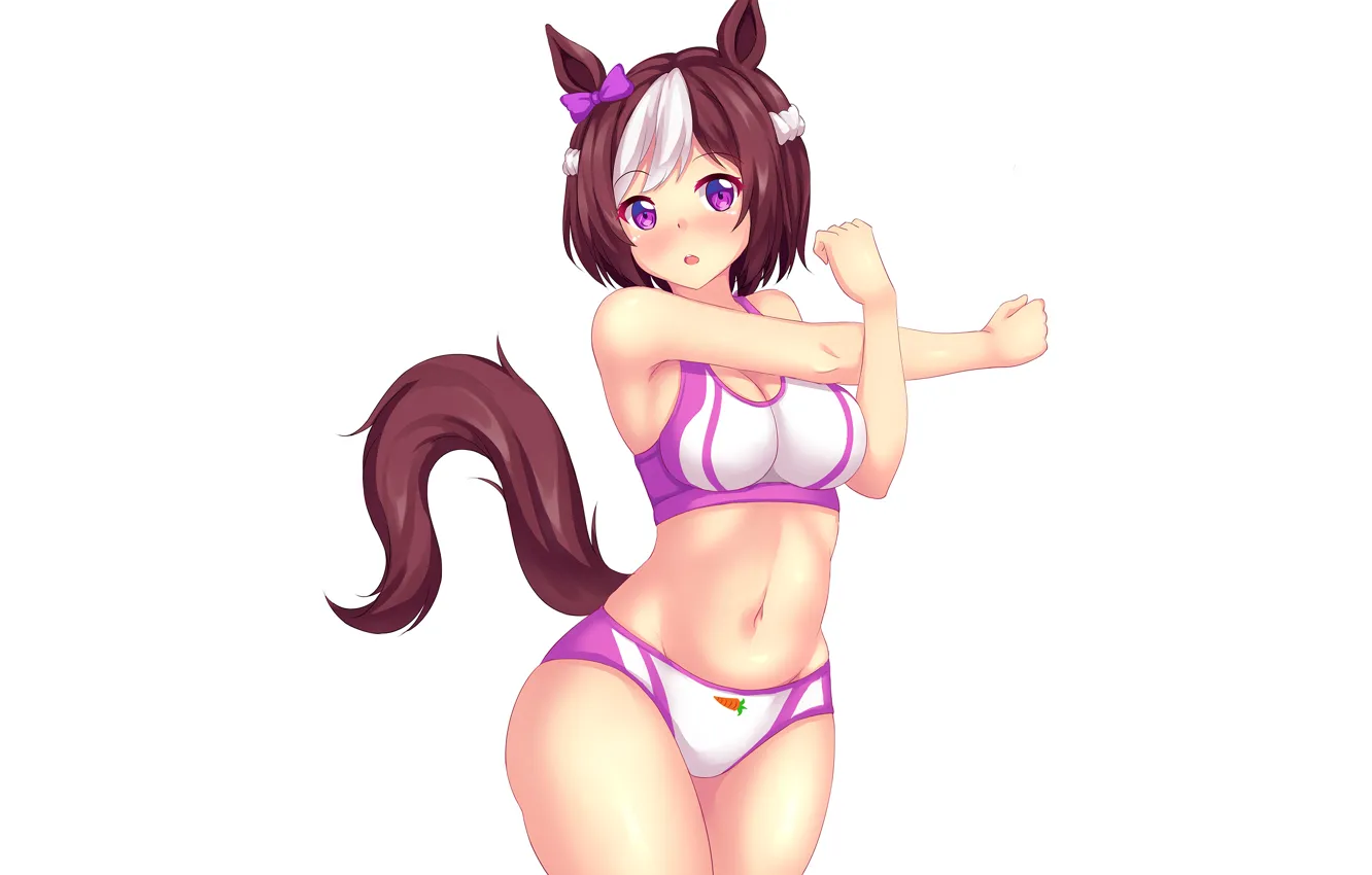 Фото обои girl, sexy, cleavage, shorts, brown hair, boobs, animal ears, anime