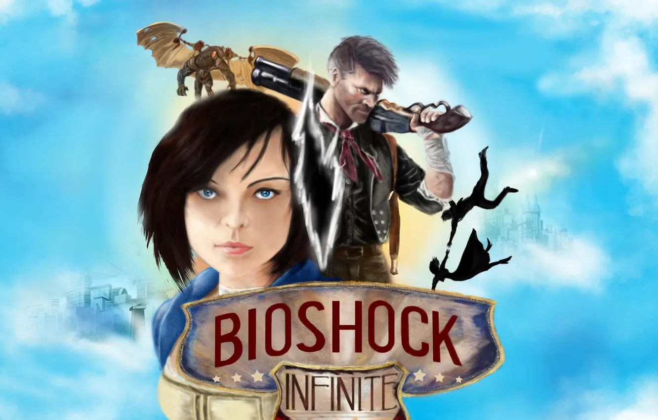 Фото обои игра, арт, биошок, Колумбия, BioShock Infinite, Элизабет, Букер