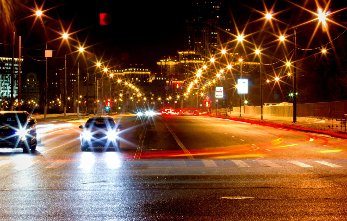 Фото обои ночь, движение, Москва, light, Россия, Russia, night, Moscow