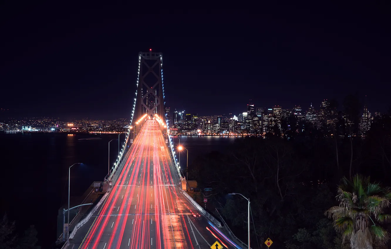 Фото обои City, Landscape, Road, Bay Bridge, Architecture, San-Francisco, West, Nigth