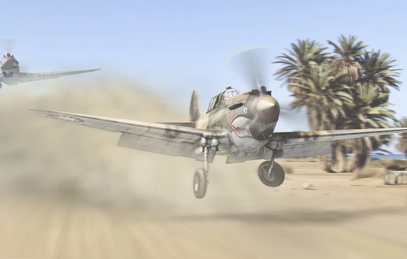Фото обои авиация, пустыня, истребители, самолёты, Curtiss P-40, летающие тигры