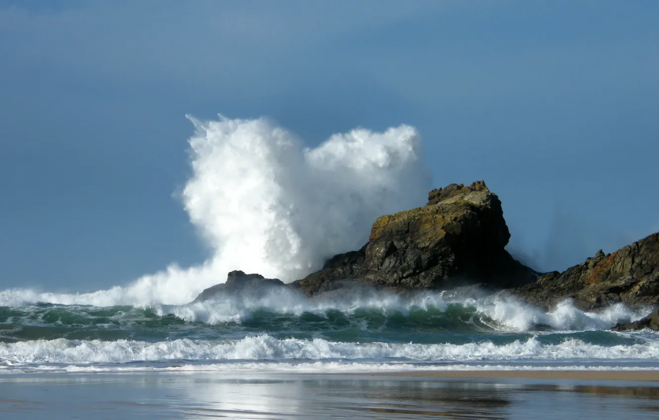 Фото обои море, брызги, камни, океан, скалы, волна