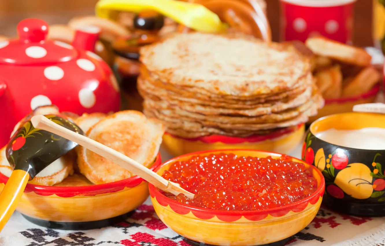 Фото обои cake, cream, breakfast, caviar, blini, battercake, caviare