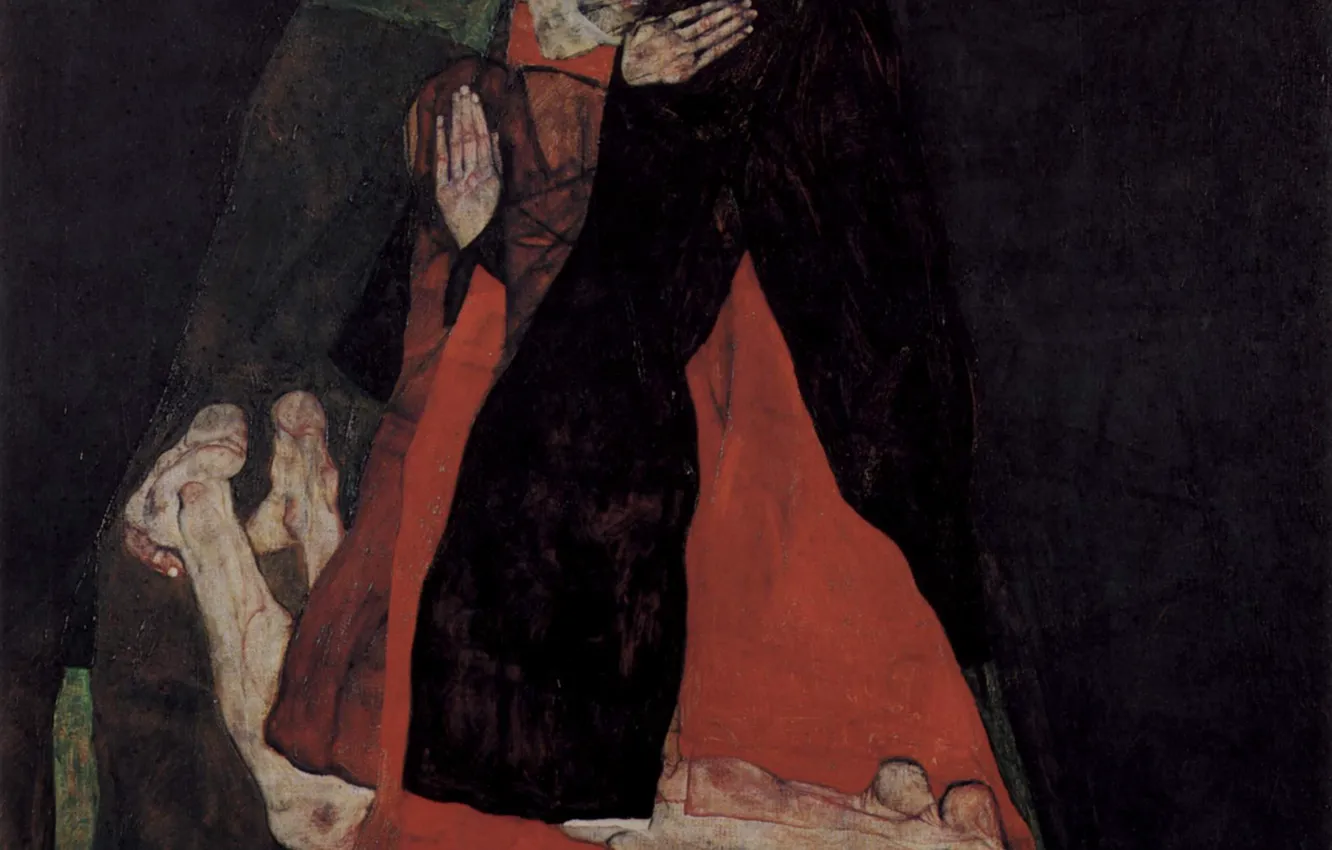 Фото обои Egon Schiele, или Любовная ласка, Кардинал и монашка