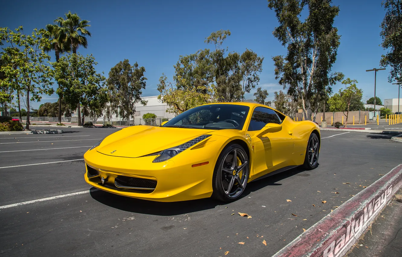 Фото обои Ferrari, 458, Yellow, Italia