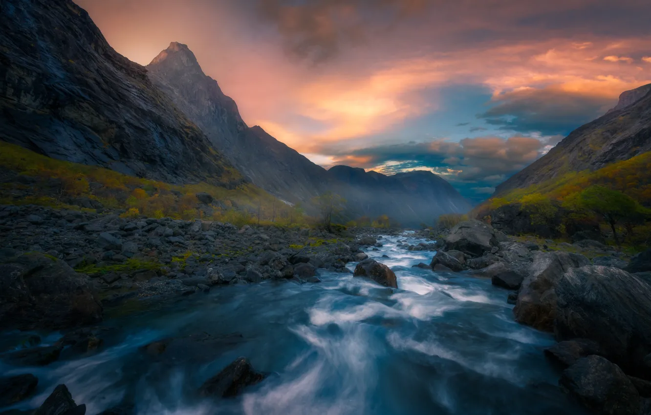 Фото обои горы, река, Норвегия, Norway, Romsdalen, Isterdalen