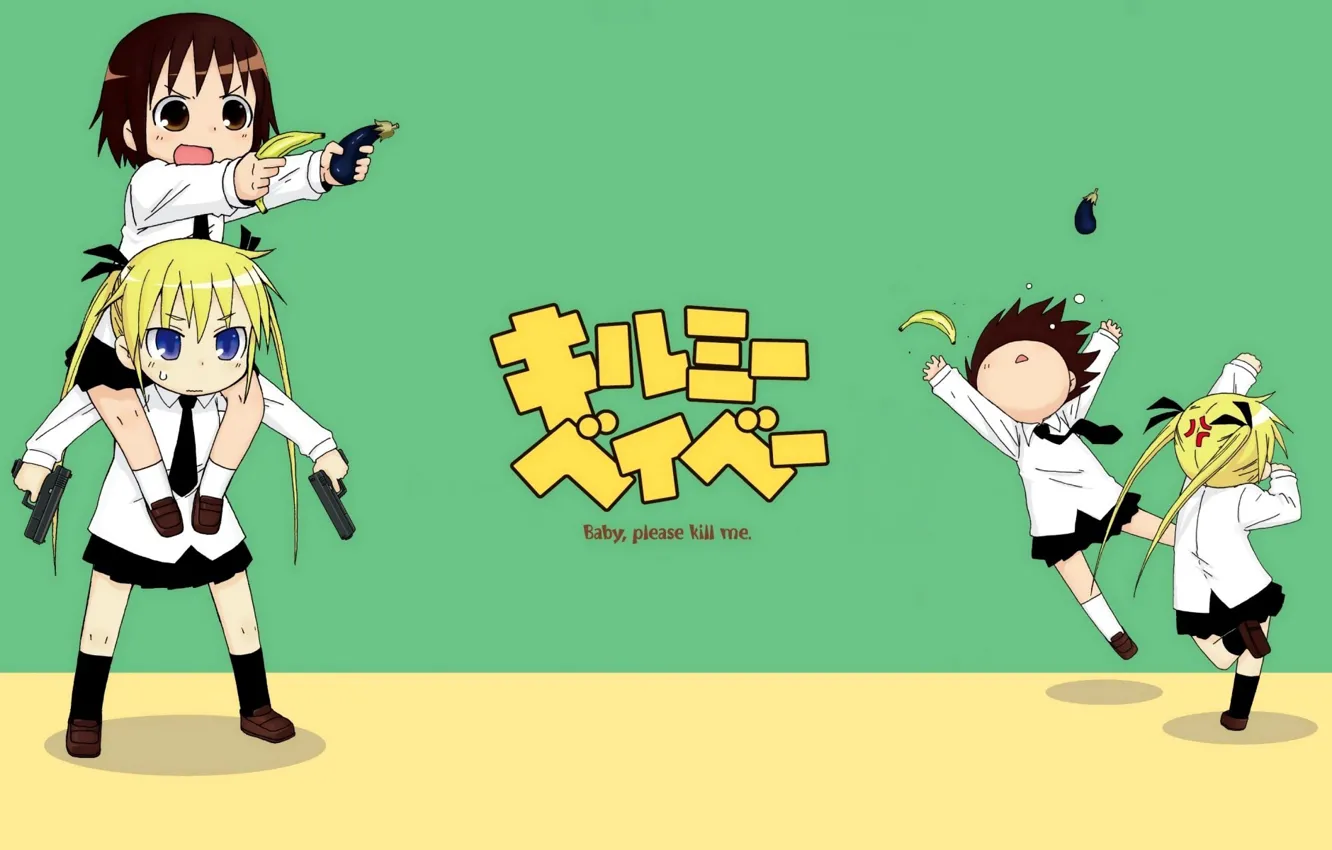 Фото обои kawaii, gun, pistol, hitman, Sonya, weapon, anime, banana