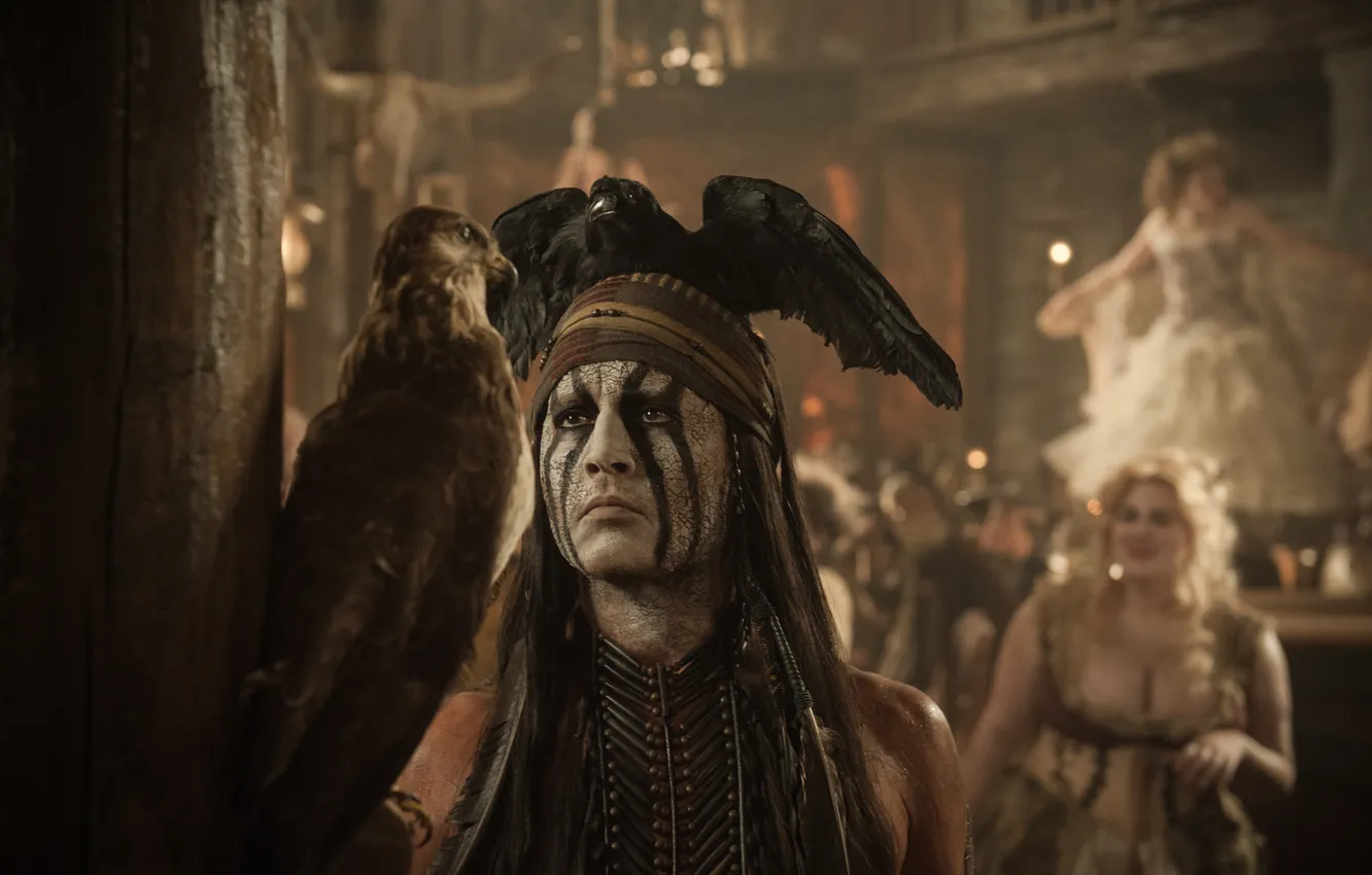 Фото обои птица, орел, Johnny Depp, мужик, актер, Джонни Депп, индеец, The Lone Ranger