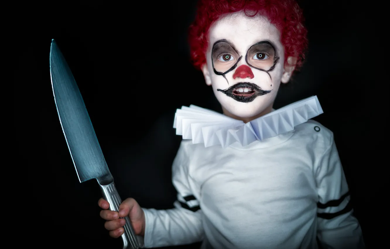 Фото обои мальчик, нож, раскраска, helloween