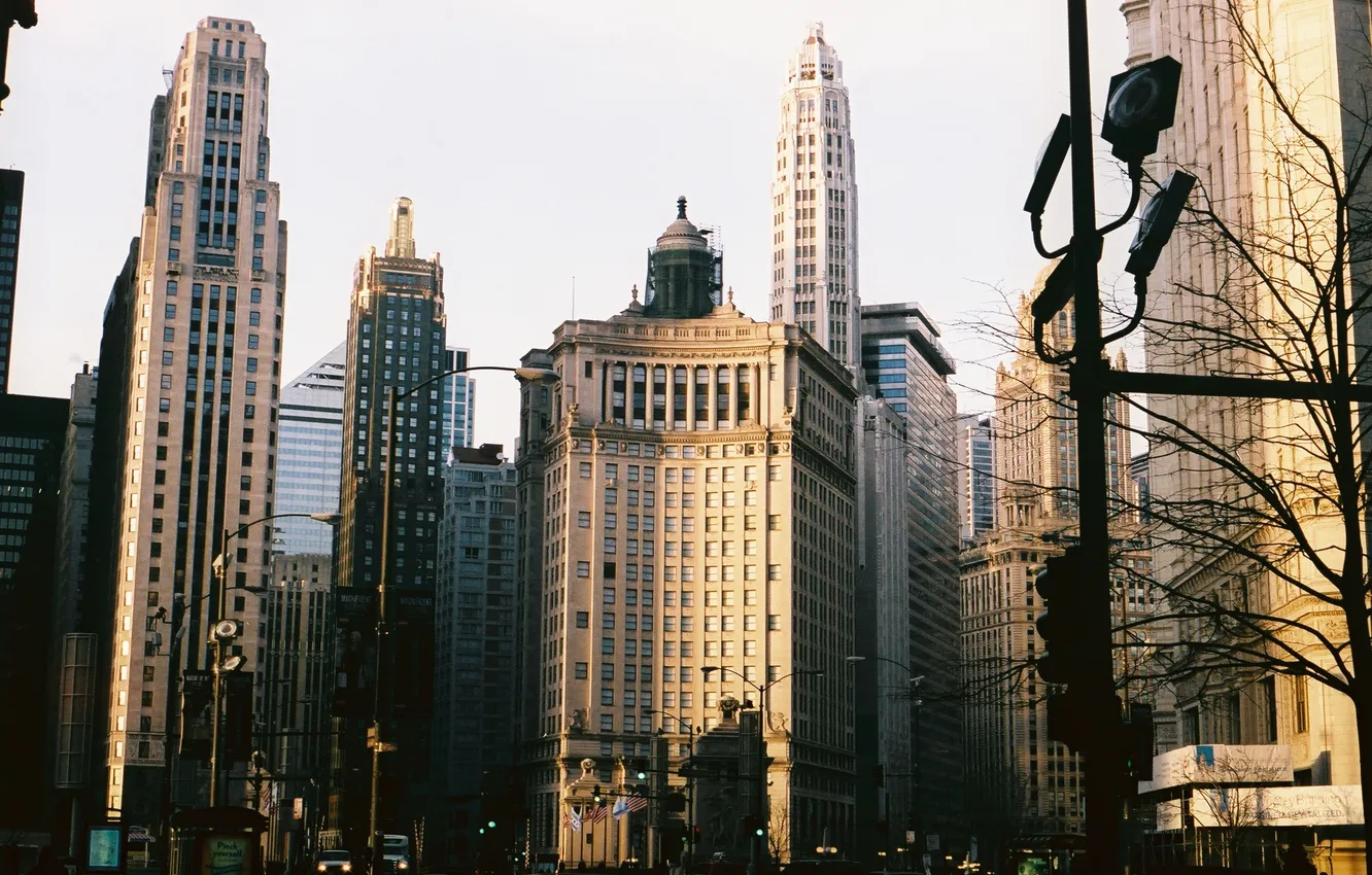 Фото обои осень, небо, здания, небоскребы, USA, америка, чикаго, Chicago