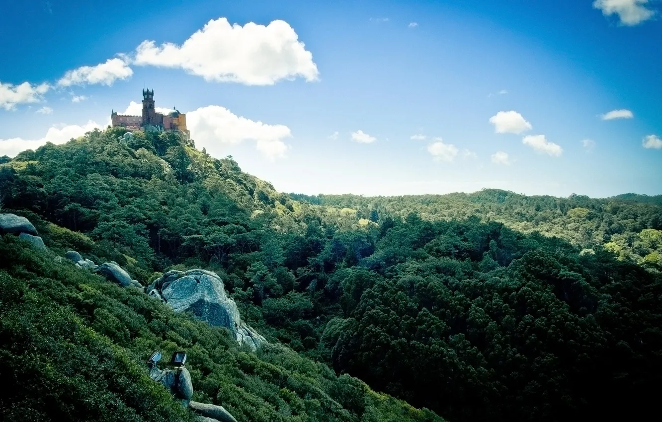 Фото обои зелень, замок, португалия, Palacio da Pena