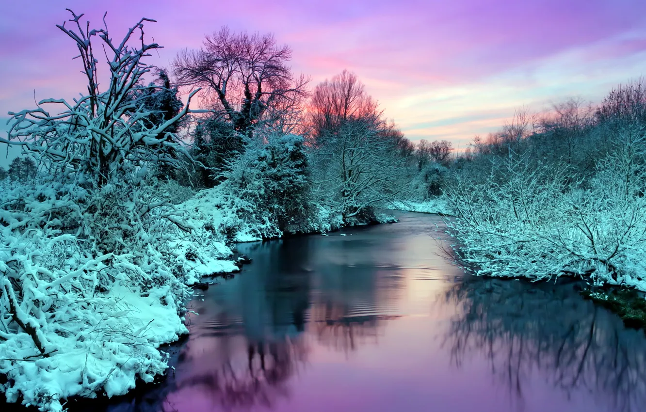 Фото обои зима, пейзаж, природа, река