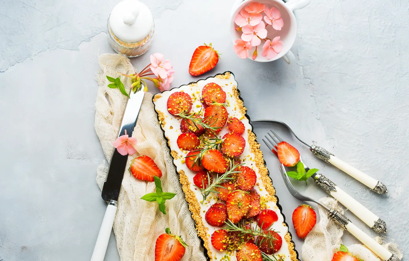 Фото обои ягоды, сыр, клубника, пирог, dessert