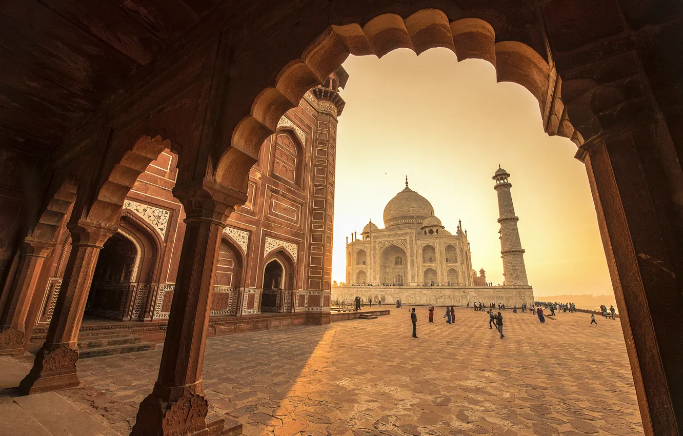 Фото обои Индия, Тадж-Махал, мечеть, мавзолей, Агра, Taj Mahal, Agra, India