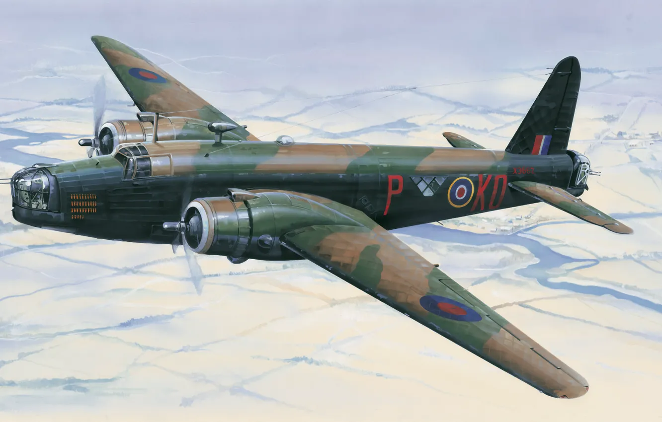 Фото обои aircraft, war, art, airplane, painting, aviation, ww2, british bomber