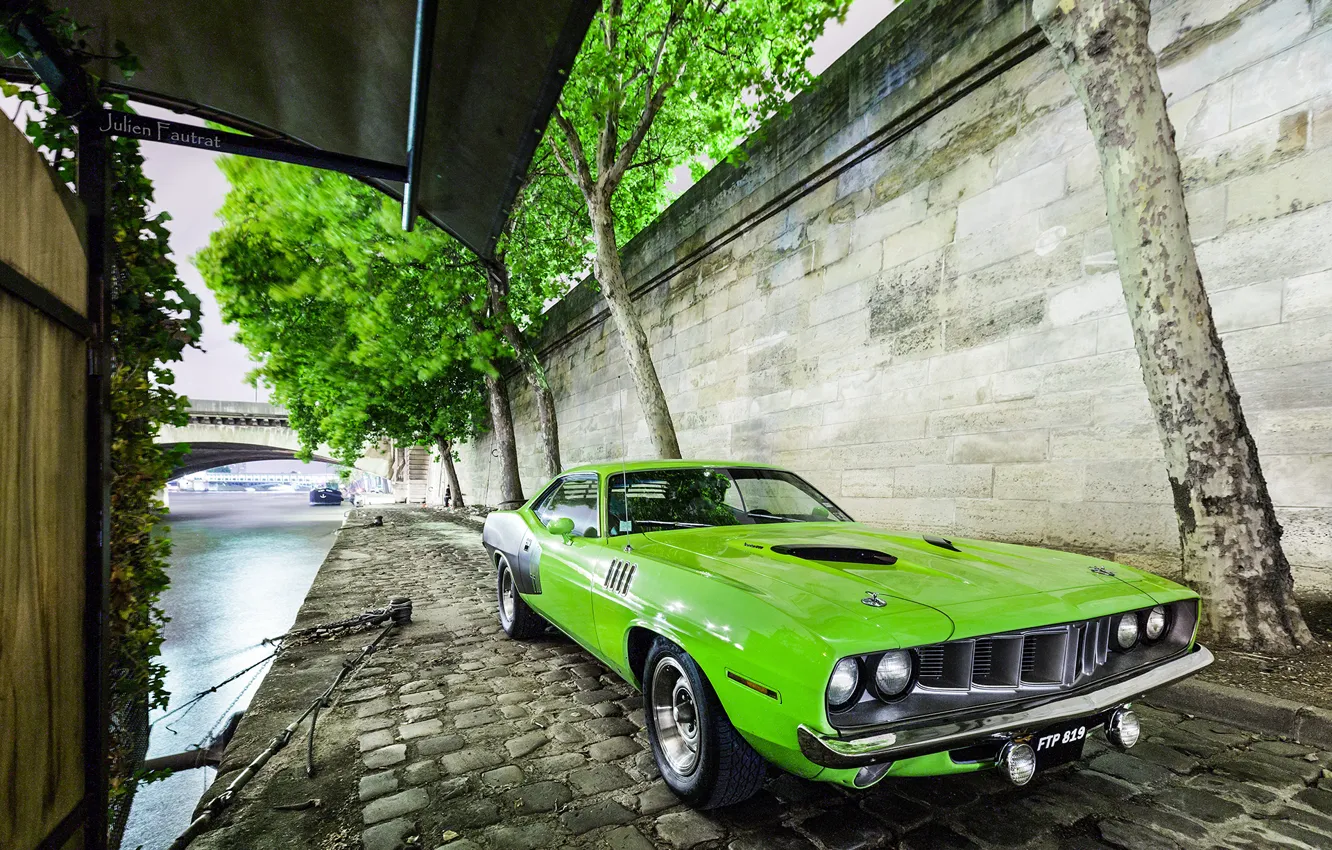 Фото обои Muscle, 1971, USA, Car, Green, Barracuda, Plymouth