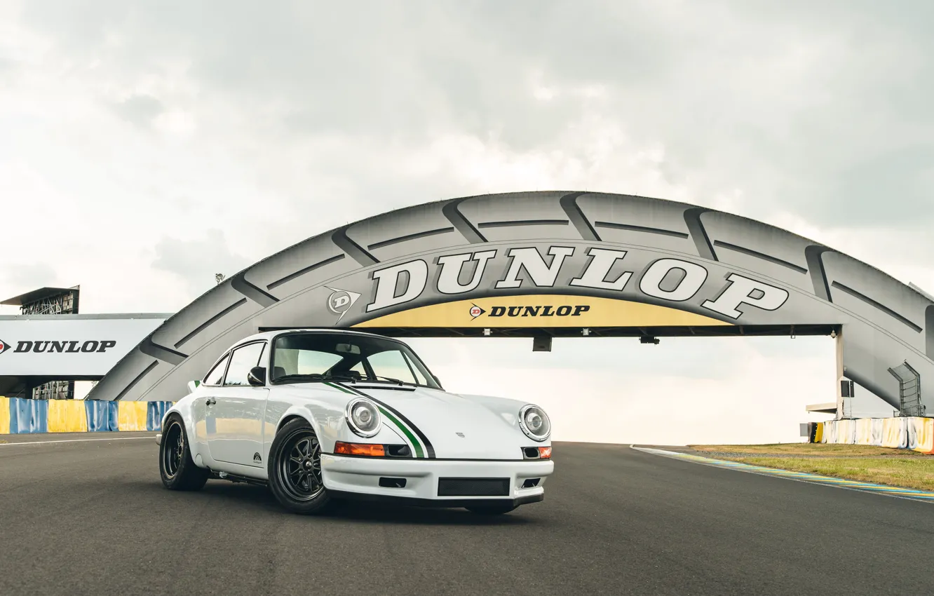 Фото обои Porsche, Classic, Porsche 911, White, Track, Clubsport, Dunlop, PS Le Mans