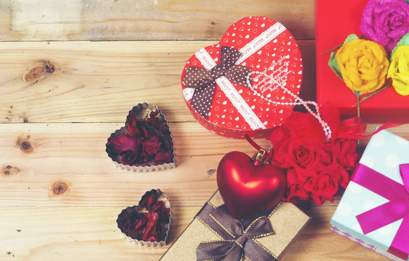 Фото обои праздник, коробка, подарок, сердечко, день влюбленных