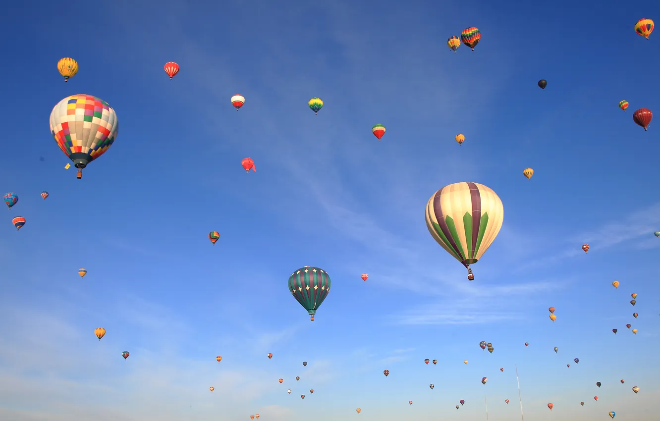 Фото обои небо, облака, полет, воздушный шар, цвет, парад, Balloon Classic