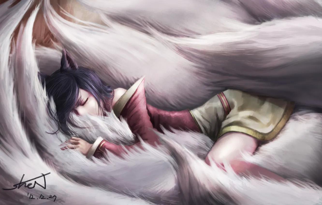 Фото обои Ahri, Хвост, League Of Legends
