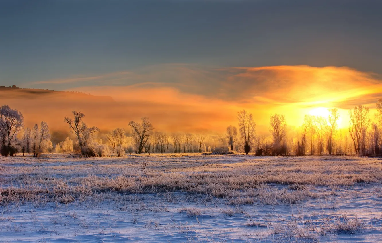 Фото обои Winter, Sunrise, Conant Valley