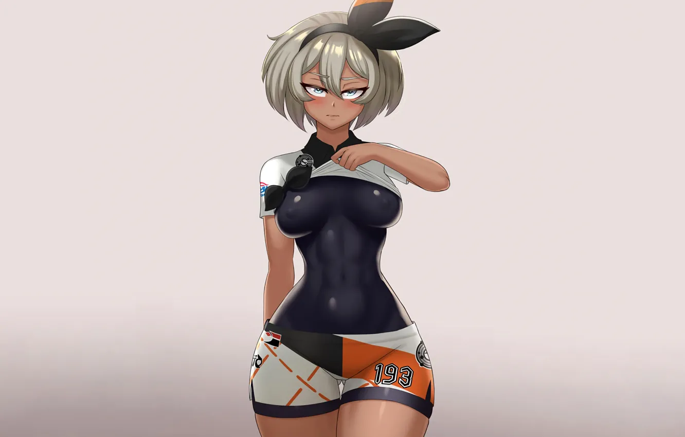 Фото обои girl, sexy, shorts, boobs, anime, blue eyes, beautiful, short hair