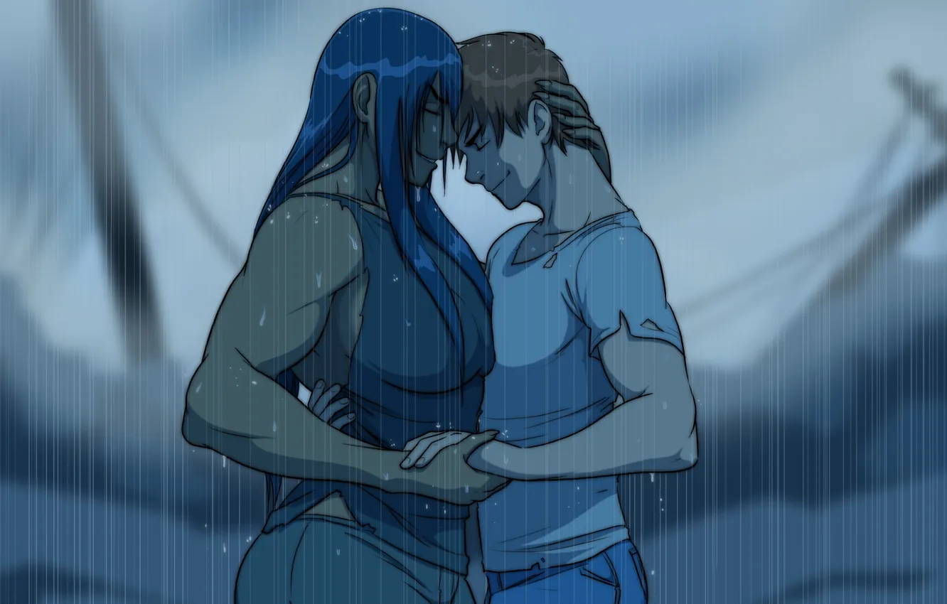 Фото обои девушка, любовь, дождь, пара, парень, двое