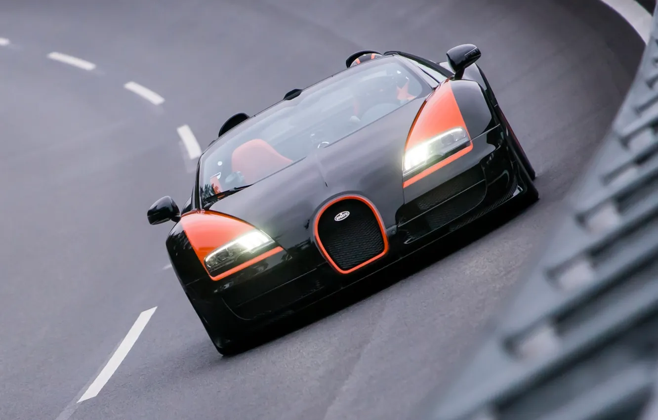 Фото обои фон, поворот, Бугатти, Bugatti, Вейрон, Veyron, суперкар, передок