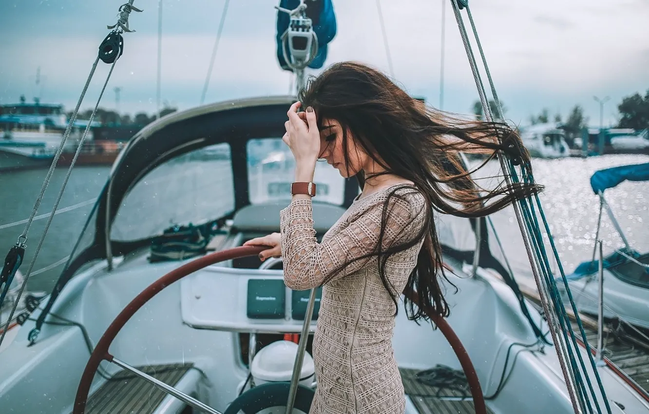 Фото обои море, стиль, настроение, модель, яхта, мода, Луиза