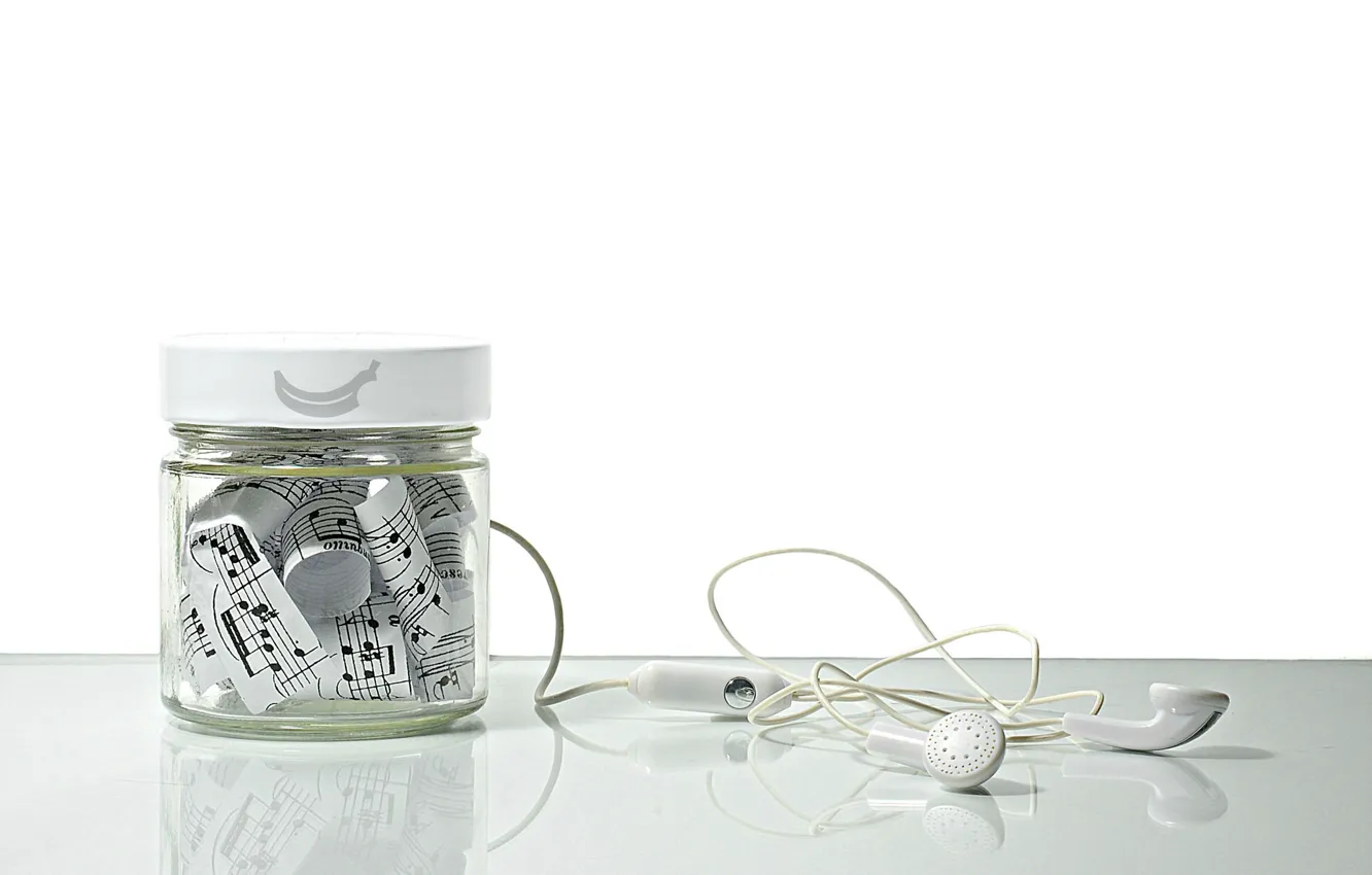 Фото обои ноты, наушники, банка