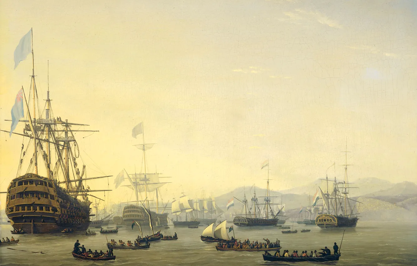 Фото обои картина, морской пейзаж, Военный Суд на Борту Королевы Шарлотты, Nicolaas Baur