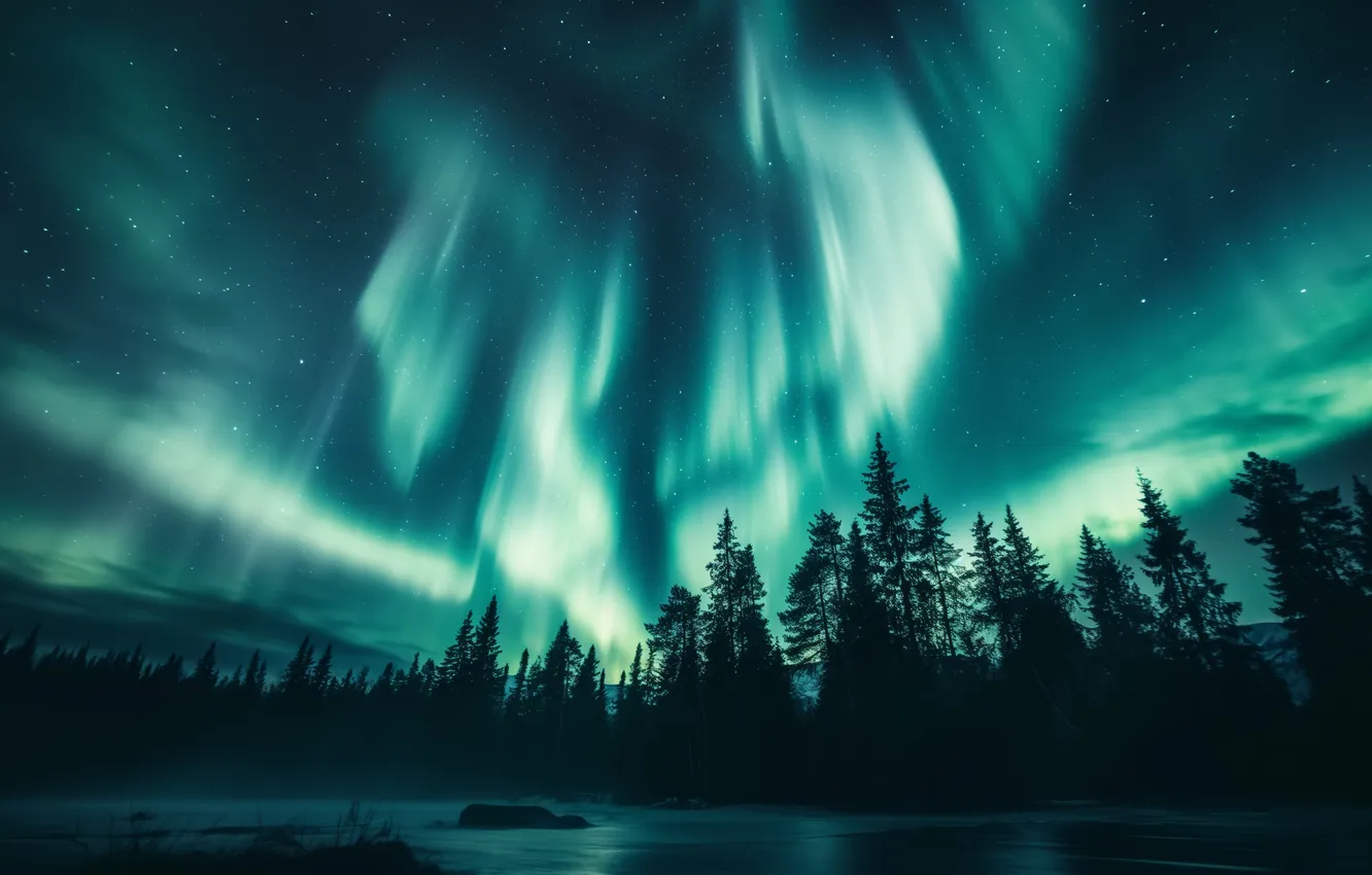 Фото обои forest, magic, colours, Aurola