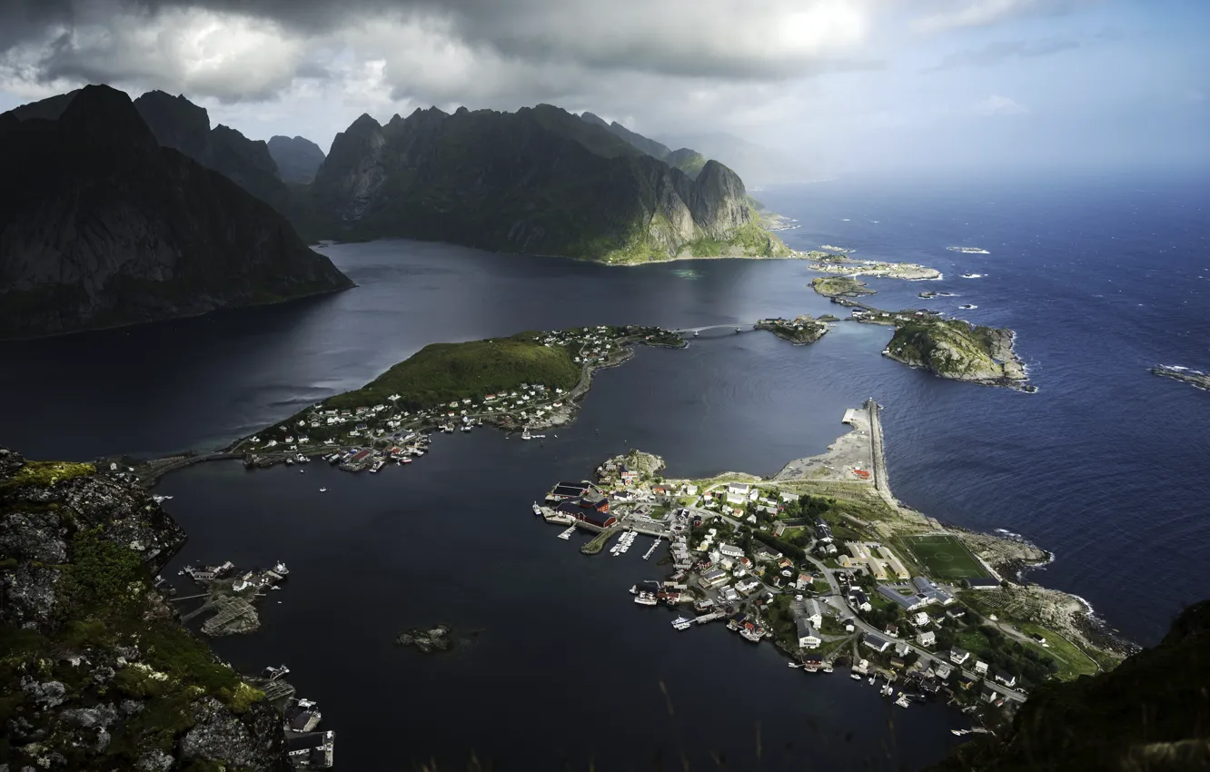 Фото обои Норвегия, панорама, Лофотенские острова, Lofoten Islands