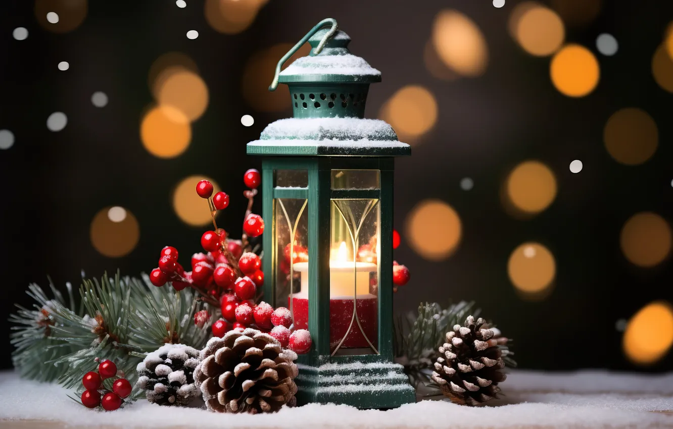 Фото обои зима, снег, ночь, Рождество, фонарь, Новый год, Christmas, night