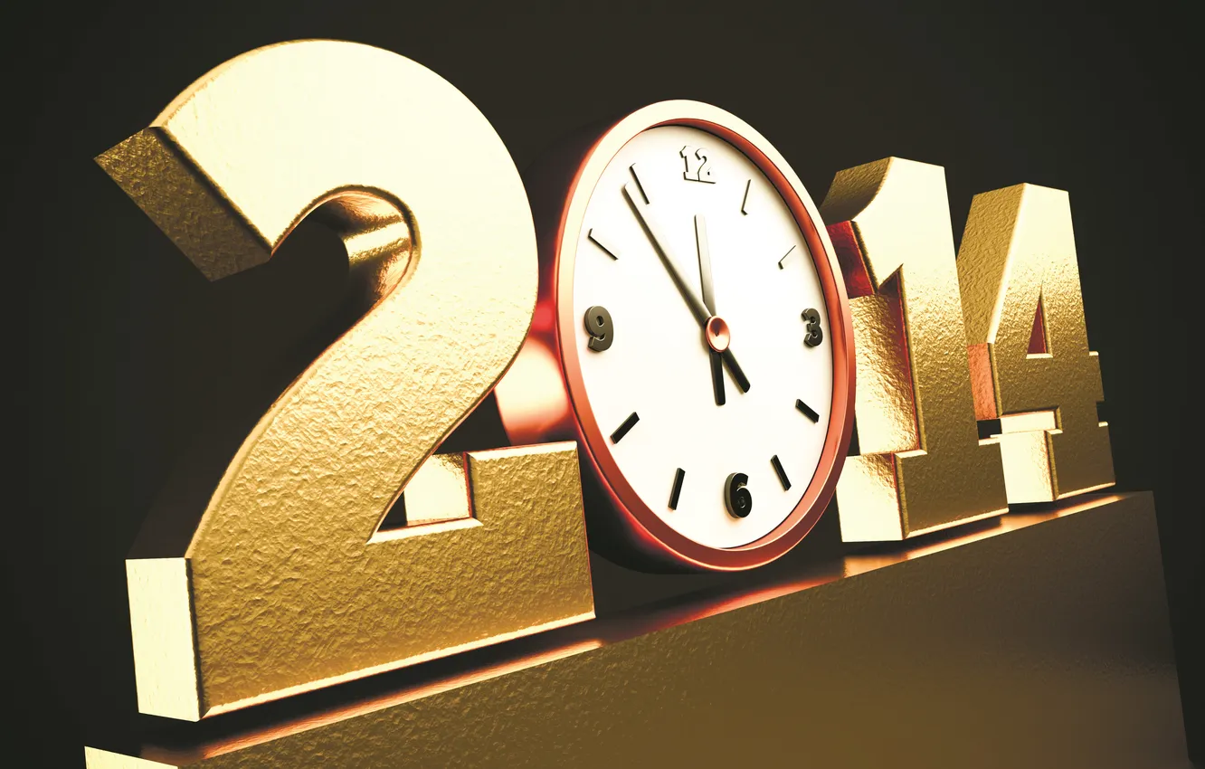 Фото обои золото, стрелки, часы, новый год, new year, 2014