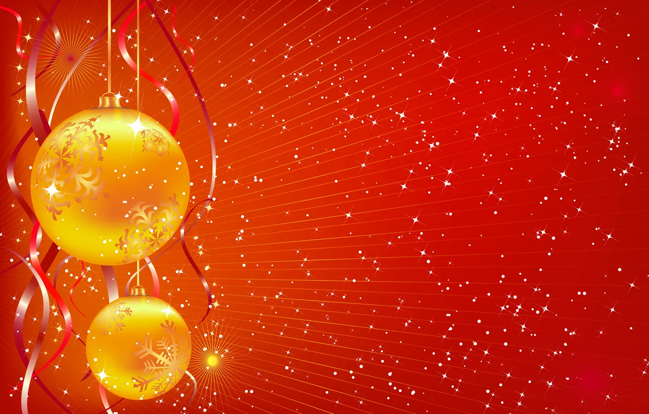 Фото обои шарики, лучи, свет, праздник, обои, рождество, лента, серпантин