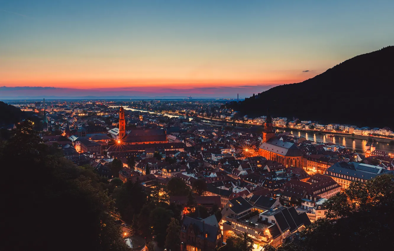 Фото обои Germany, blue hour, Heidelberg