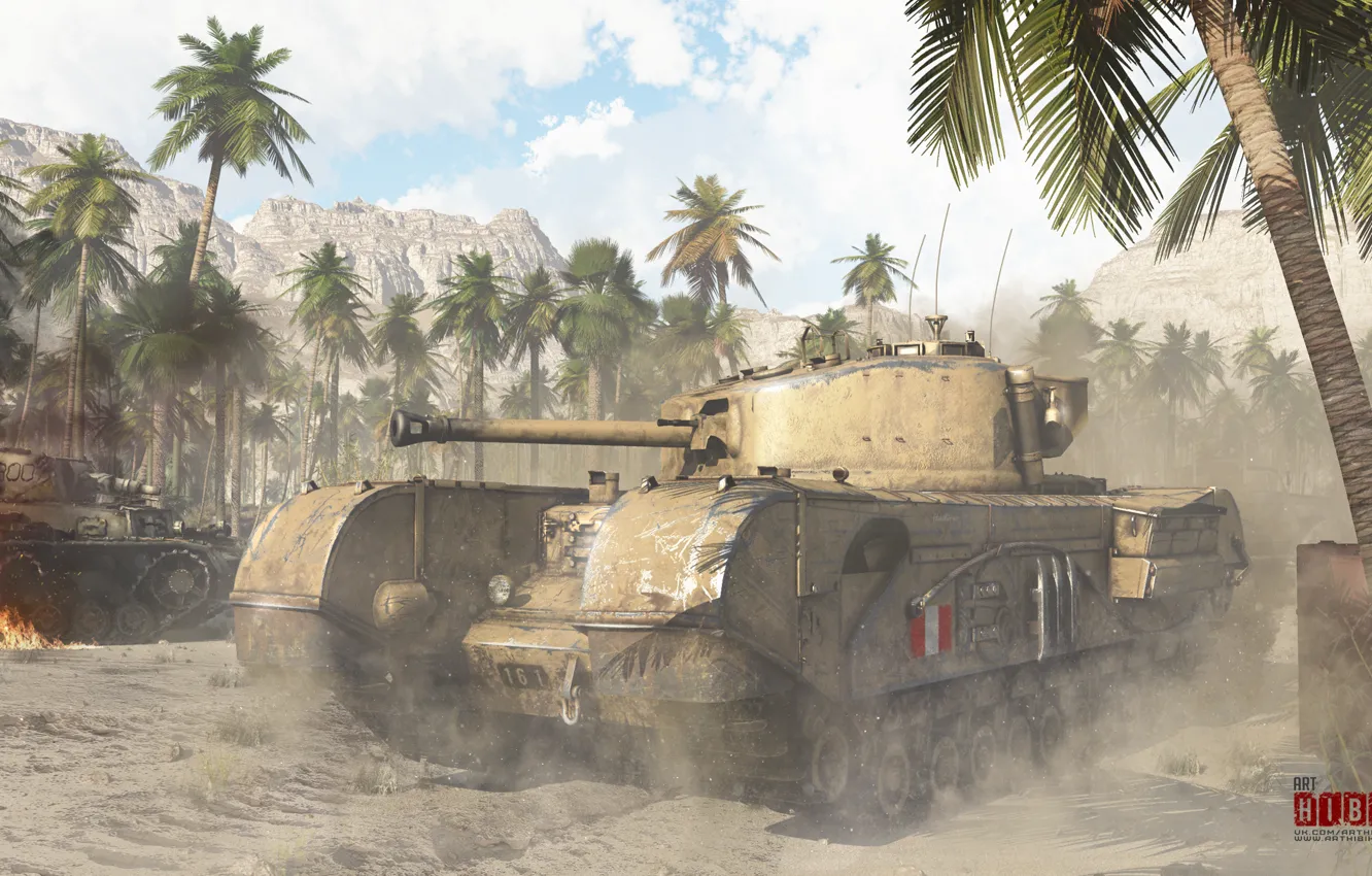 Фото обои танк, war, africa, tank, warthunder, hibikirus, churchill, черчилль