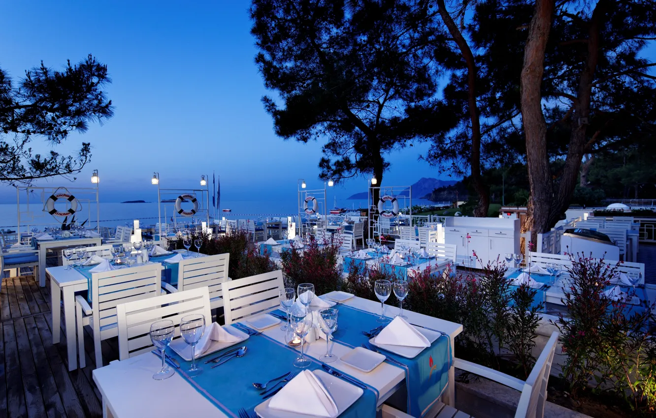 Фото обои море, вечер, ресторан, курорт, Anchor restaurant