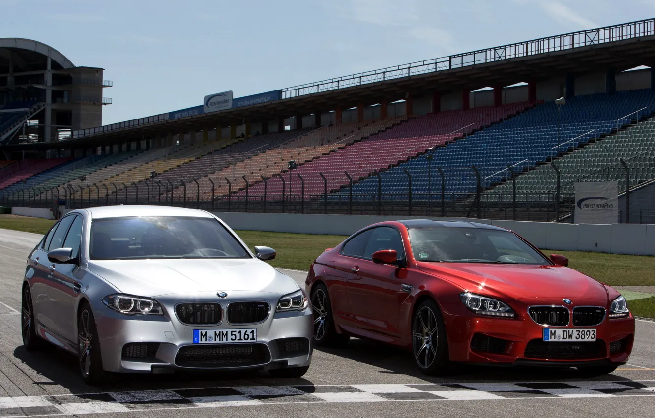 Фото обои трасса, вид спереди, автомобили, and, BMW M5, Competition Package, BMW M6 Coupe