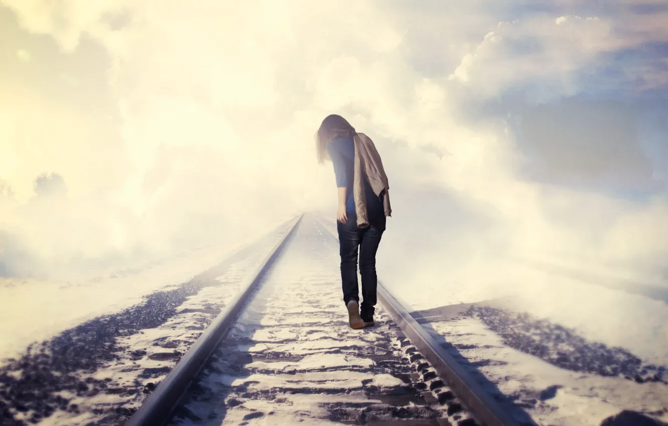 Фото обои дорога, девушка, настроение