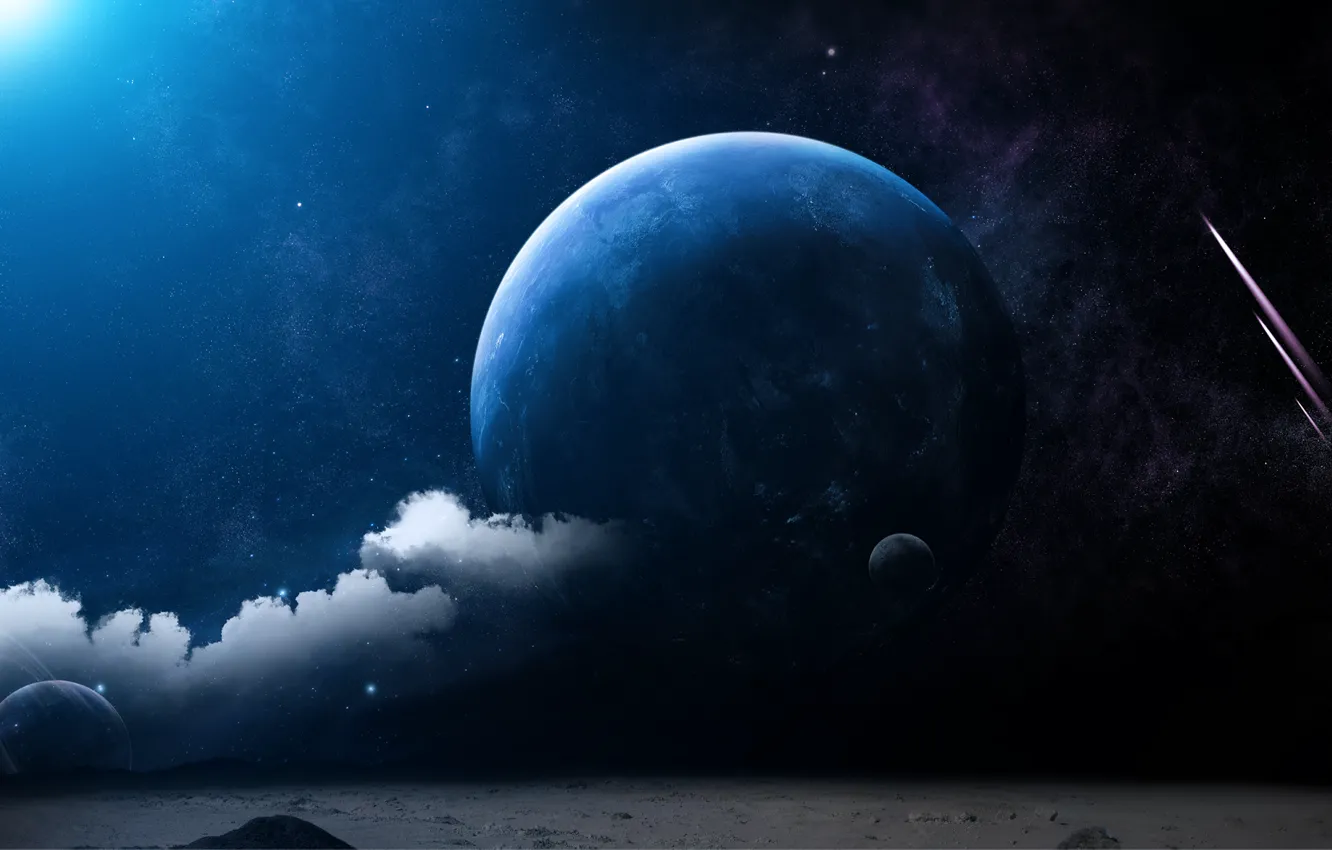 Фото обои Облака, Луна, Планета, Planets, Поверхность, Moon View Terra