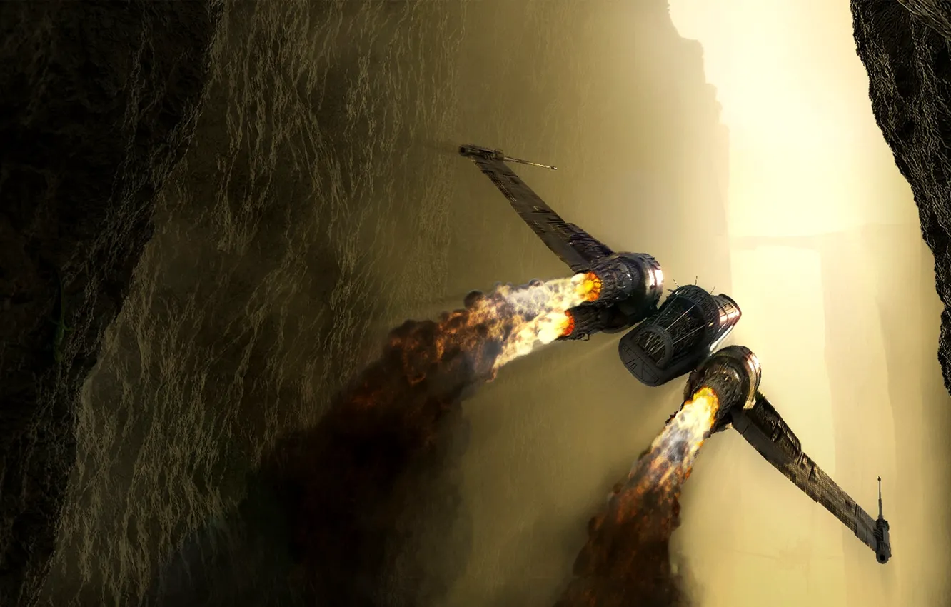 Фото обои полет, огонь, истребитель, метеорит, сопла, космический корабль, Spaceship fighter