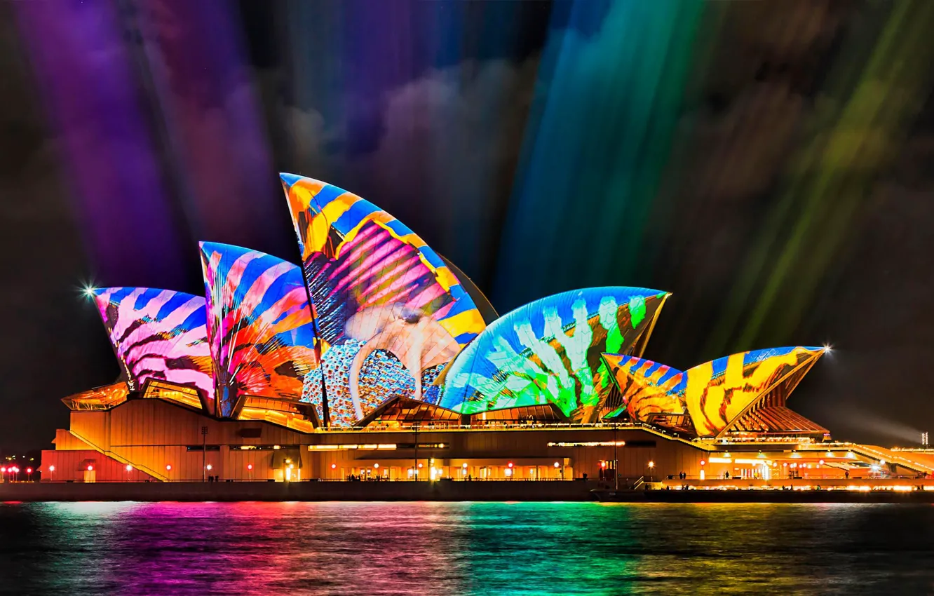 Фото обои Австралия, Сидней, световое шоу, оперный театр