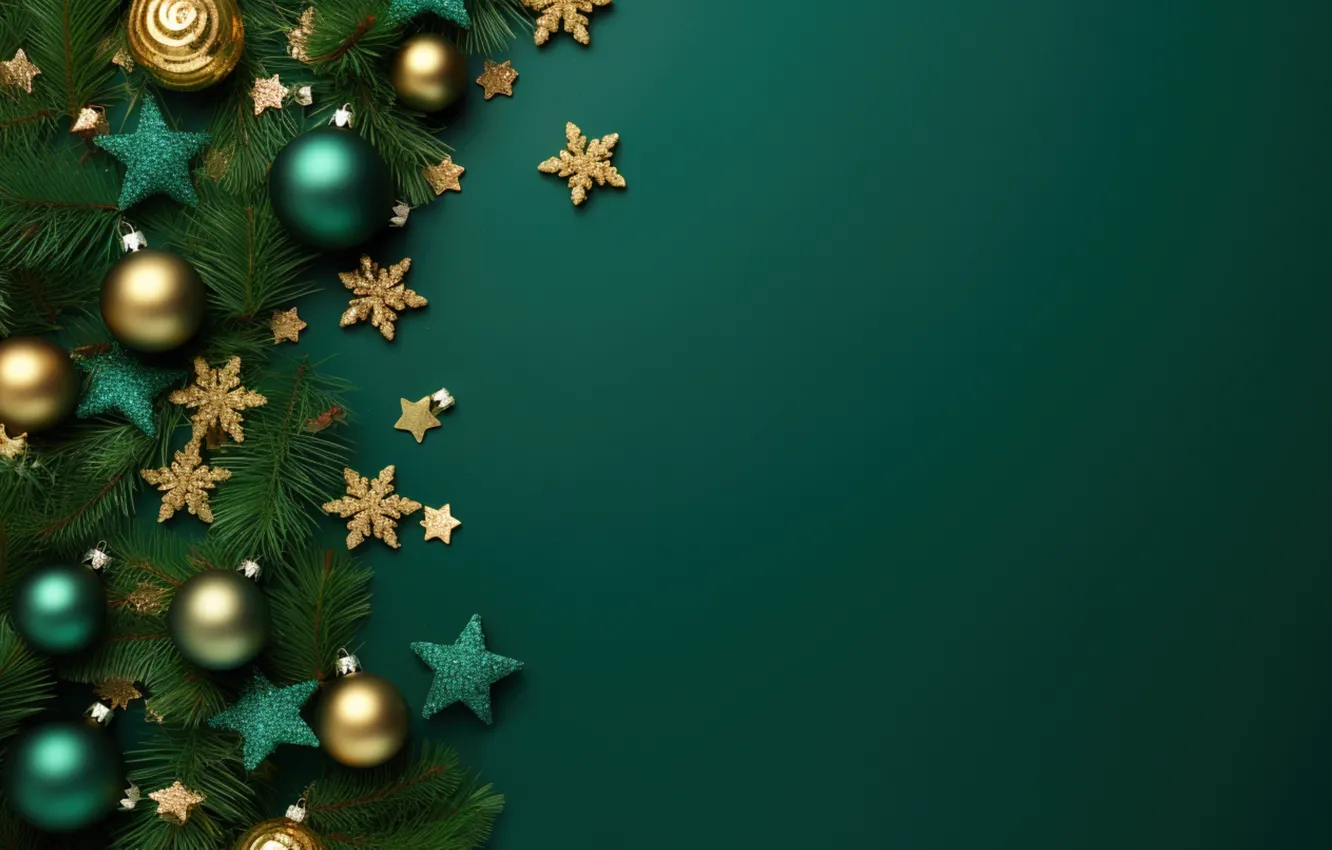 Фото обои украшения, темный фон, шары, Новый Год, Рождество, golden, new year, happy