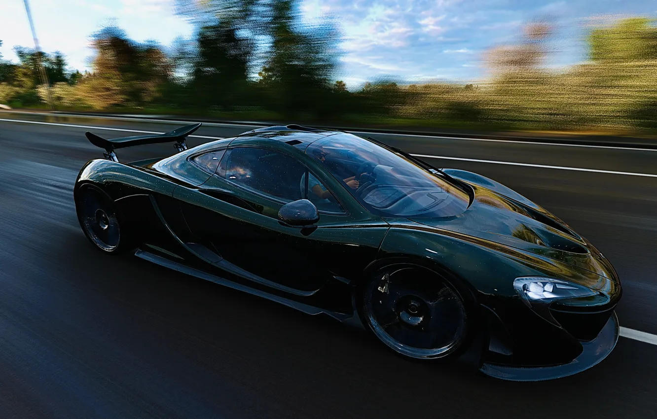 Фото обои McLaren, HDR, Game, Trees, Highway, McLaren P1, UHD, P1