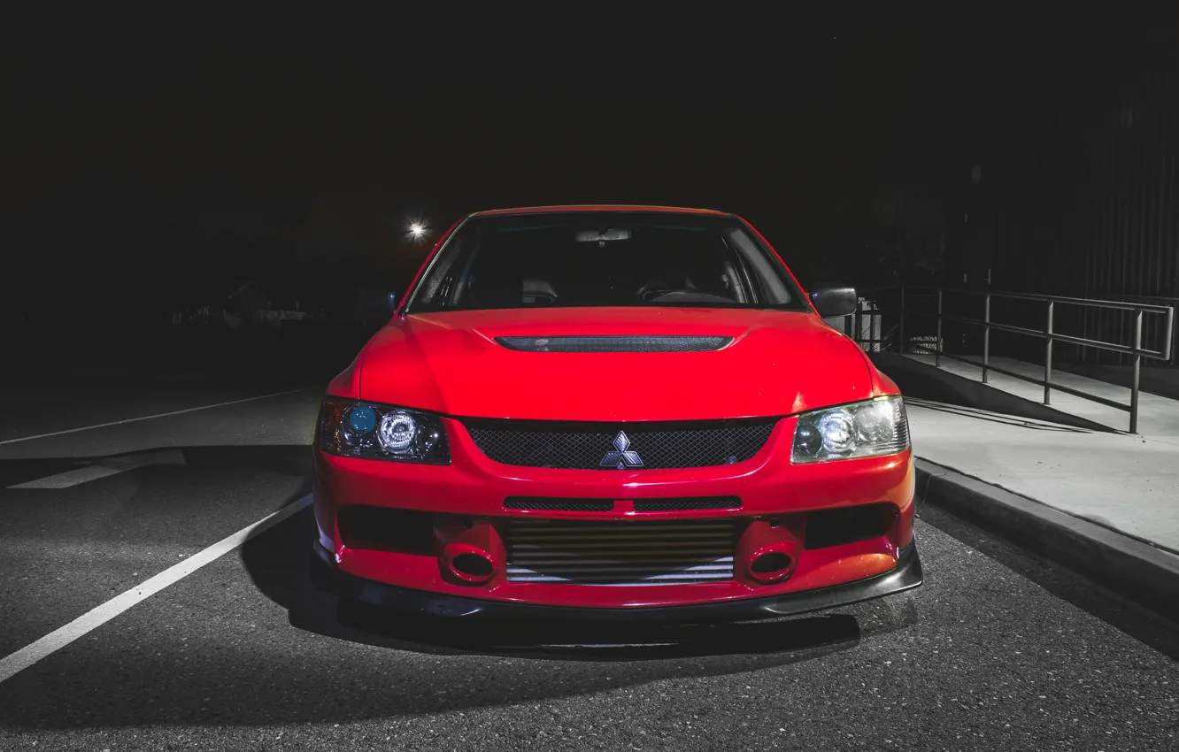 Фото обои Red, Night, Lancer Evolution IX