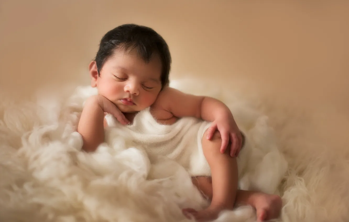 Фото обои поза, сон, мех, ребёнок, младенец